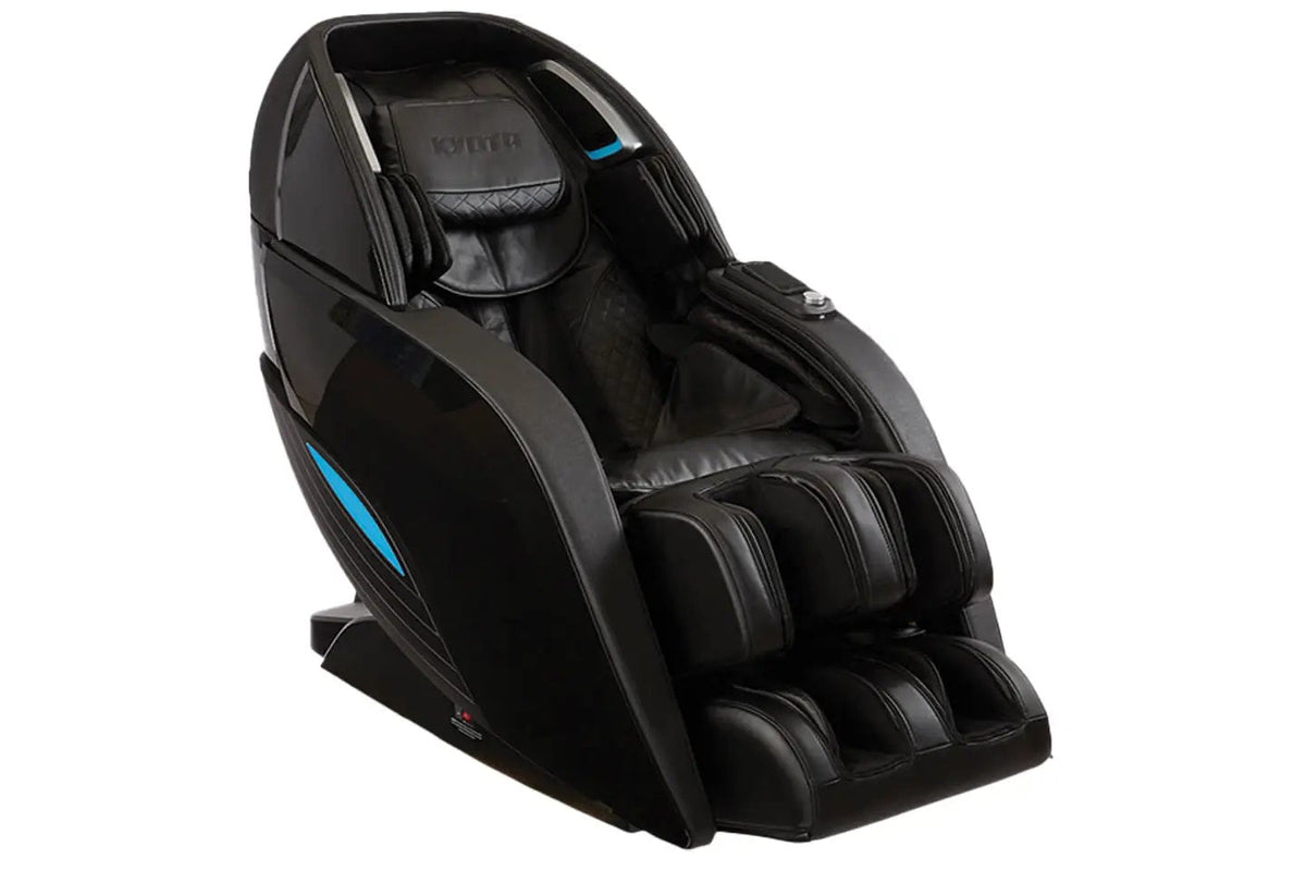Kyota Yutaka M898 4D massage chair in black with blue accent lighting