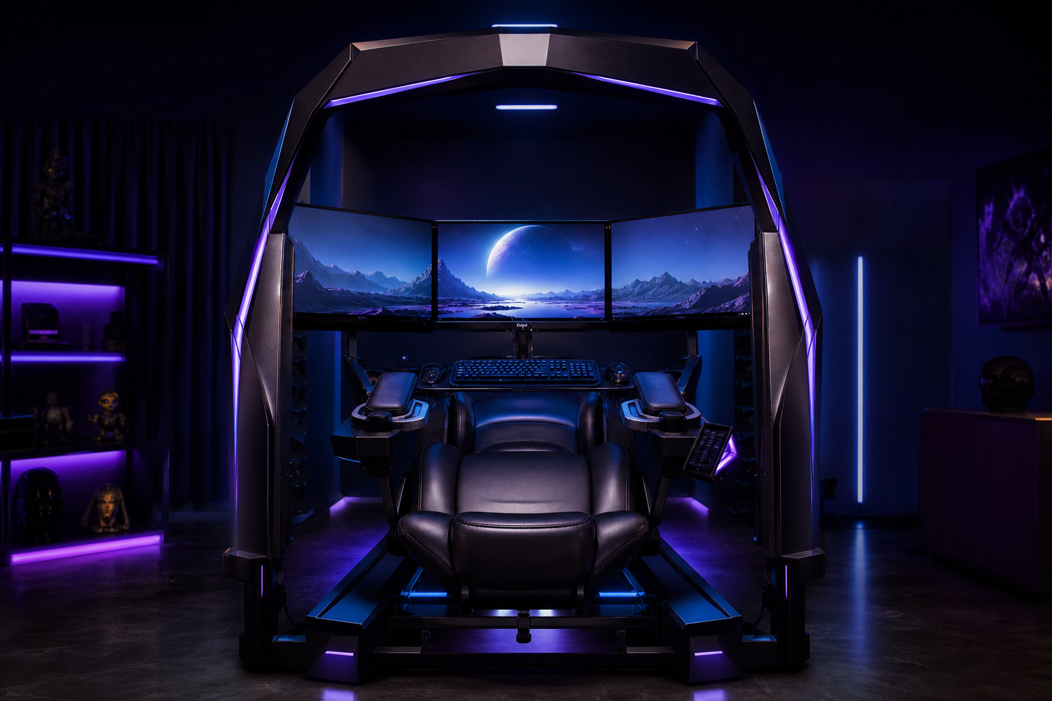 Gaming cockpit workstations with multi-monitor setup